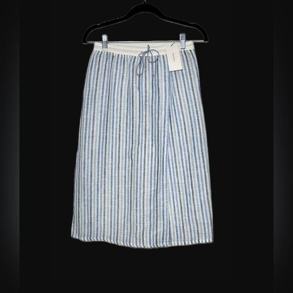 NWT Sita Murt Linen Blue & White Striped Midi Pull-On Skirt w/ Drawstring 8 (40) - Picture 6 of 15